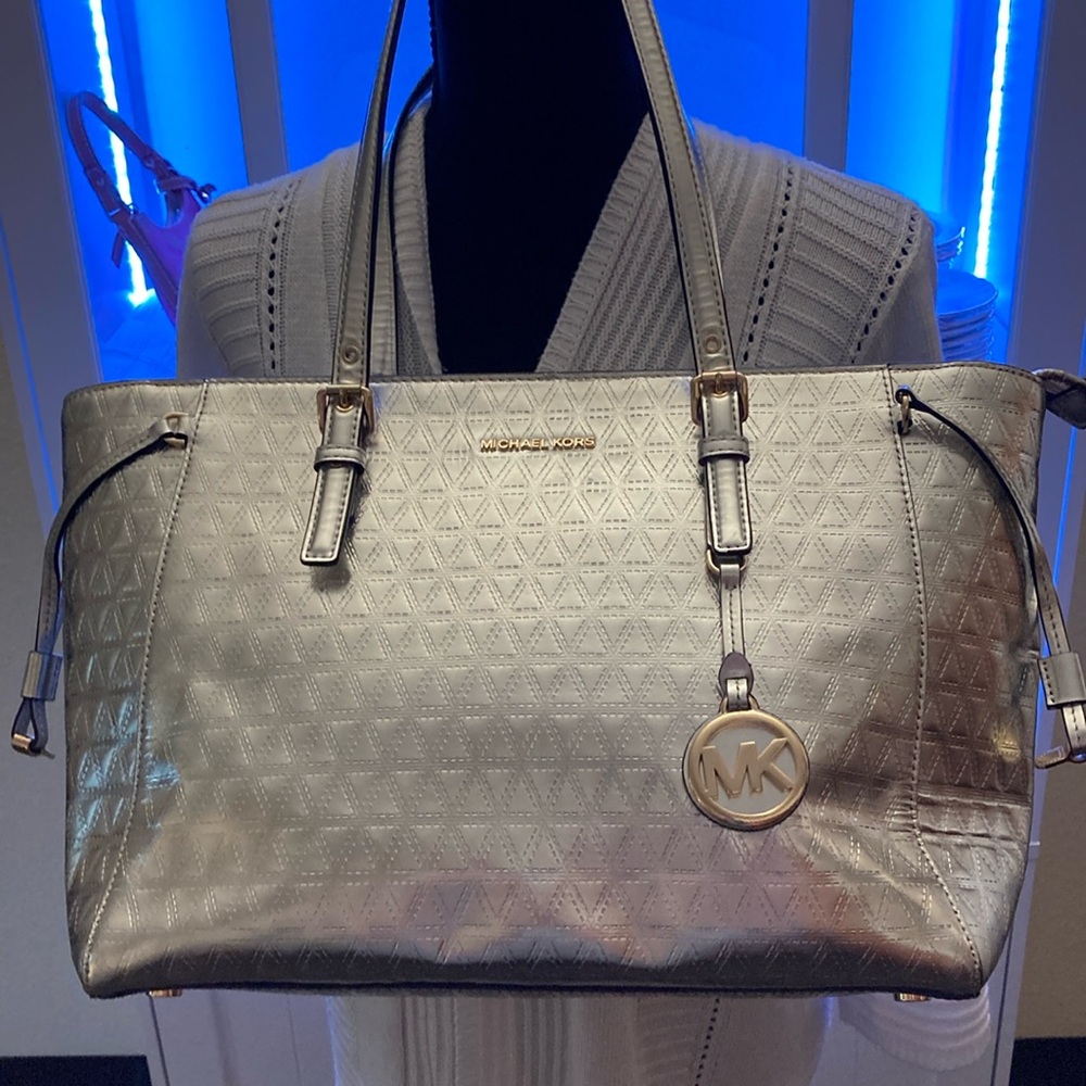 Michael Kors Metallic Voyager Leather Tote/Shoulder Purse